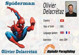 Superhero Paragliding pilots Interlaken - Spiderman = Olivier Delacrétaz